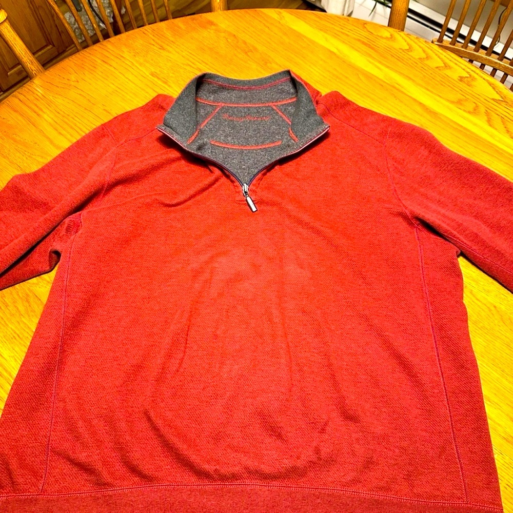 Tommy Bahama Flip Coast Reversible‎ Sweater Men's XL 1/4 Zip Golf Gray Red